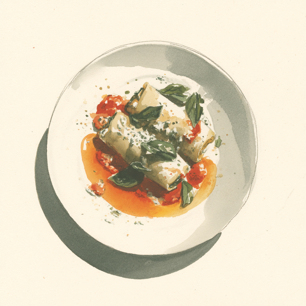 Cannelloni à la ricotta et aux épinards, salsa in bianco.