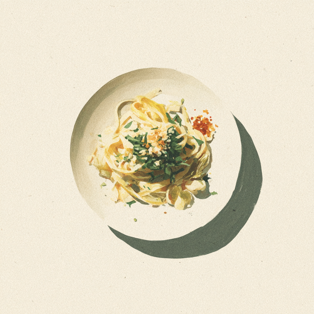 Linguine in bianco, chicons braisés à l'échalote, crumble de roquefort et parmesan. 