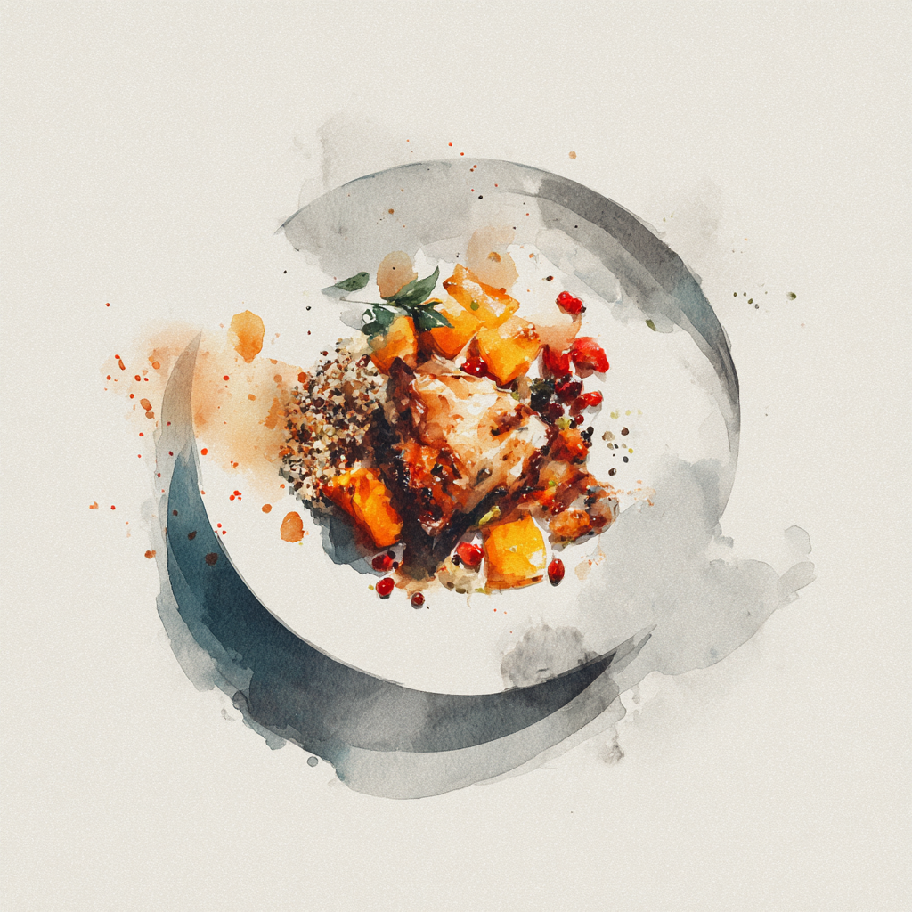  Cuisse de poulet désossée aux dattes, miel et harissa, courge et oignons, quinoa aux épices