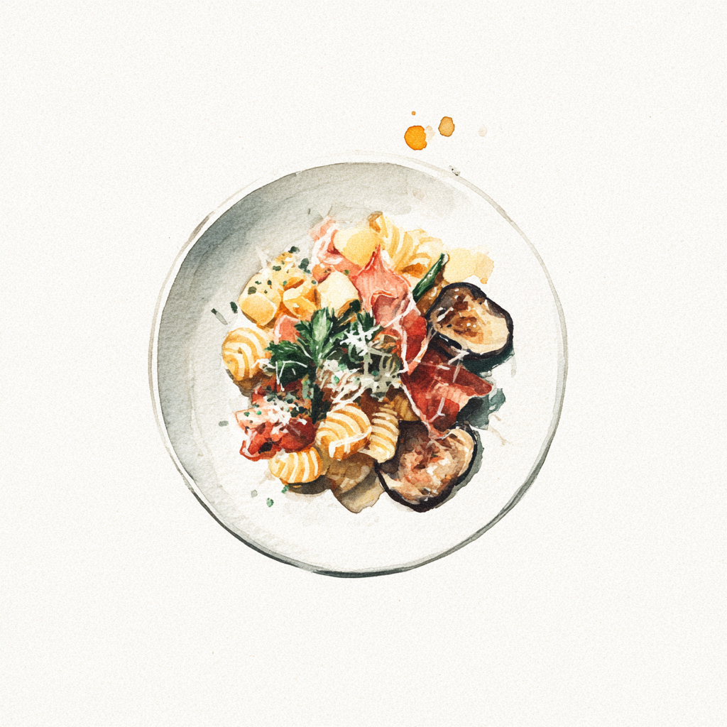 Radiatori au jambon et fromage, sauce parmesan, portobello grillé.