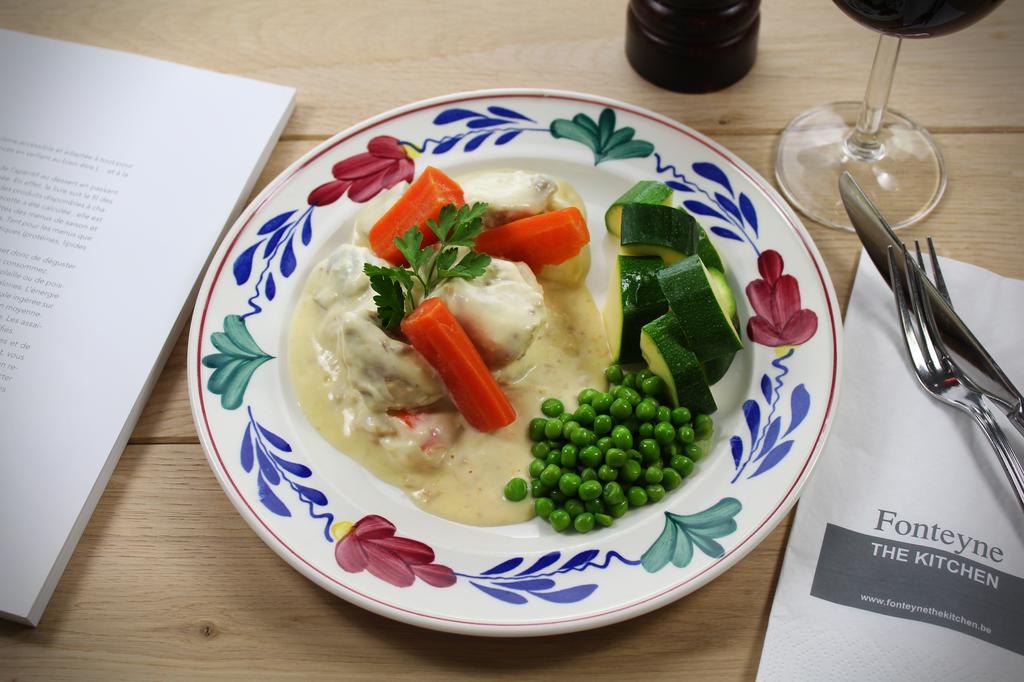 VEAL BLANQUETTE, BASMATI RICE, SEASONAL VEGETABLES